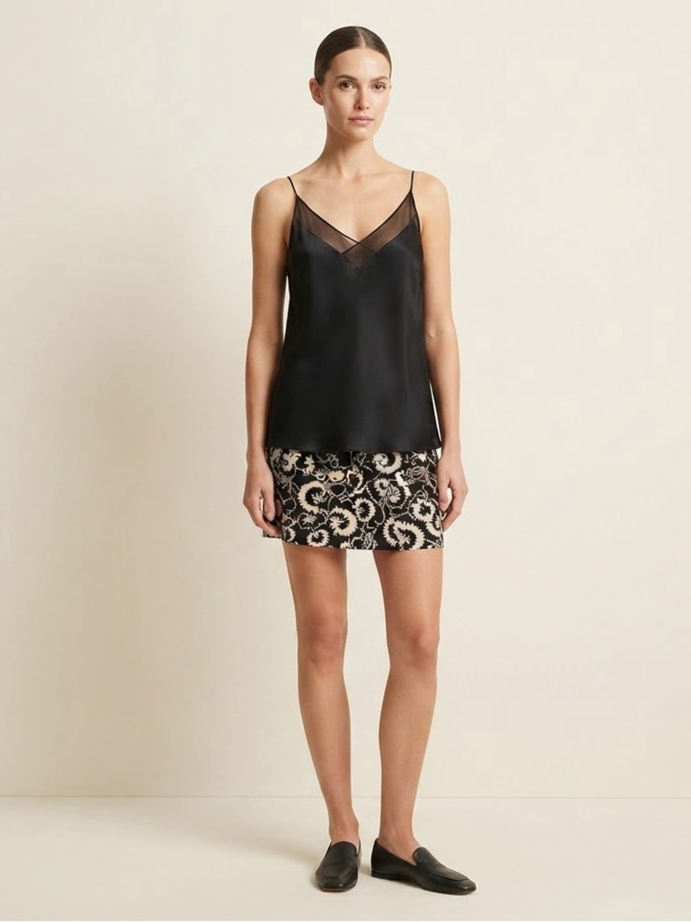 Laurèl Black Silk Sheer V Neck Cami Top Size 38 Y2K Minimalist Designer